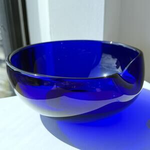 Elsa Peretti For Tiffany & Co. Cobalt Blue Murano Glass Thumbprint Bowl Italy